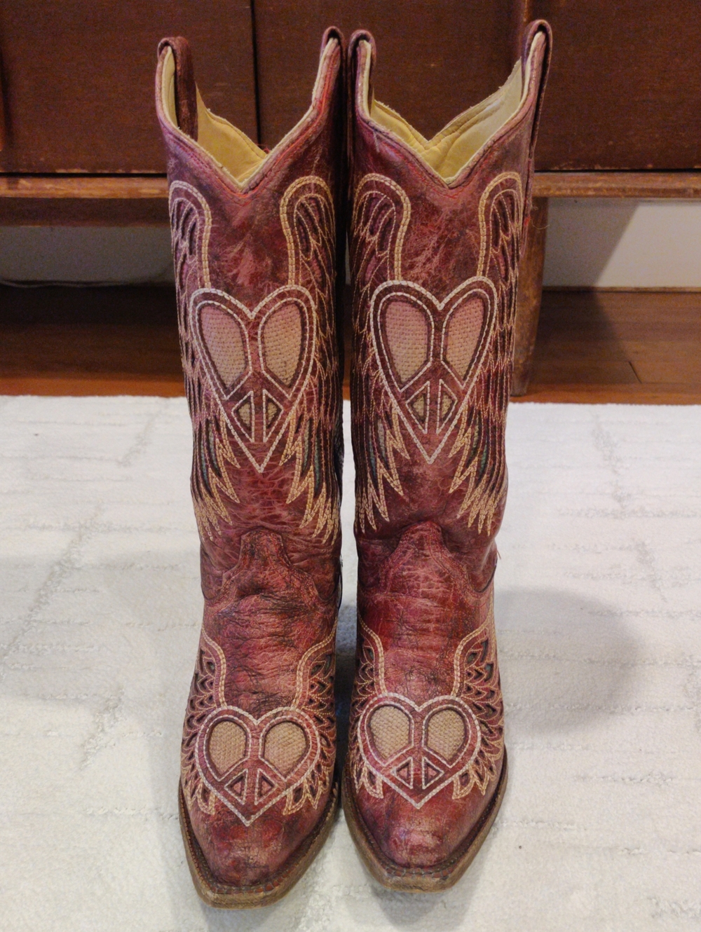 Corral Embroidered Heart & Wings Pink Red Bootd